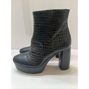 Mix No. 6 Platform Ankle Boots Women's 7 Black Faux Alligator Side Zip 4" Heel
